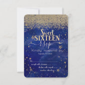 Modern Gold Diamonds Stars Blue Sweet 16 UAWG Einladung (Vorderseite)