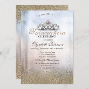 Modern Gold Diamonds, Tiara Metallic Quinceñera Einladung