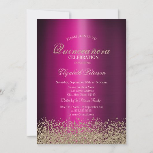 Modern Gold Diamonds Violet Metallic Quinceañera Einladung (Vorderseite)