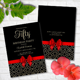 Modern Gold Egypt Geometric Red Bow 50. Geburtstag Einladung