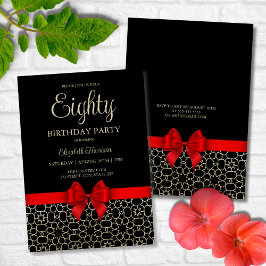 Modern Gold Egypt Geometric Red Bow 80. Geburtstag Einladung