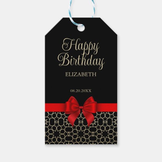 Modern Gold Egypt Geometric Red Bow Happy Birthday Geschenkanhänger (Vorderseite)