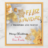 Modern Gold Elegant Feliz Navidad Snowflakes Gesch Weinetikett (Einzelnes Label)