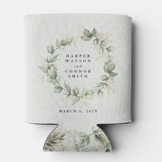 Modern Gold Eucalyptus Wreath Wedding Dosenkühler (Rückseite)