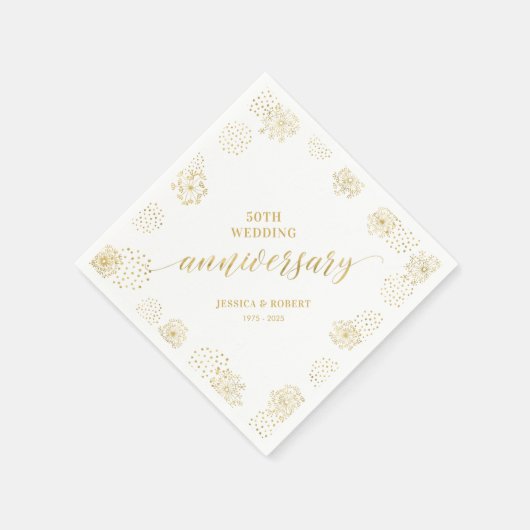 Modern Gold Floral 50 Jahre Hochzeitsszenario Part Serviette (Ecke)