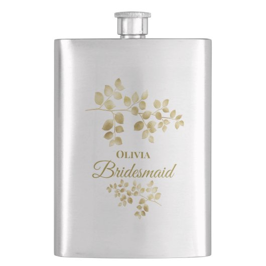 Modern Gold Floral Bridesmaid Flachmann (Vorderseite)