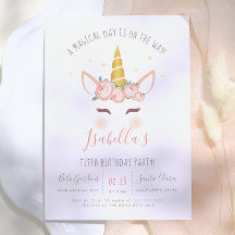 Modern Gold Floral Magical Unicorn Birthday