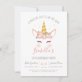 Modern Gold Floral Magical Unicorn Birthday Einladung (Vorderseite)