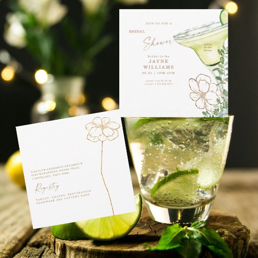 Modern Gold Floral Margarita Brautparty Einladung
