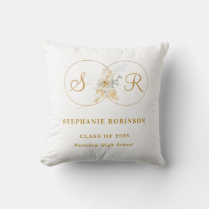 Modern Gold Floral Monogram Abschluss Kissen