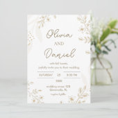 Modern Gold Floral Wedding Einladung (Stehend Vorderseite)