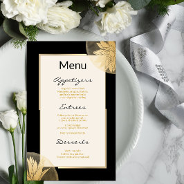 Modern Gold Floral Wedding Menü Dusty Blue