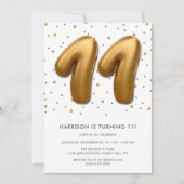 Modern Gold Foil Ballon 11. Geburtstag Einladung (Vorderseite)