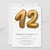 Modern Gold Foil Ballon 12. Geburtstag Einladung (Vorderseite)