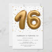 Modern Gold Foil Ballon 16. Geburtstag Einladung (Vorderseite)