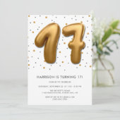 Modern Gold Foil Ballon 17. Geburtstag Einladung (Stehend Vorderseite)