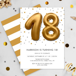 Modern Gold Foil Ballon 18. Geburtstag Einladung
