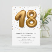 Modern Gold Foil Ballon 18. Geburtstag Einladung (Stehend Vorderseite)