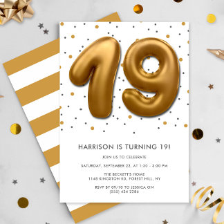 Modern Gold Foil Ballon 19. Geburtstag Einladung