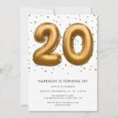 Modern Gold Foil Ballon 20. Geburtstag Einladung (Vorderseite)