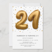 Modern Gold Foil Ballon 21. Geburtstag Einladung (Vorderseite)