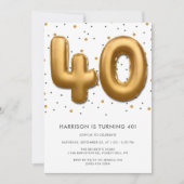 Modern Gold Foil Ballon 40. Geburtstag Einladung (Vorderseite)