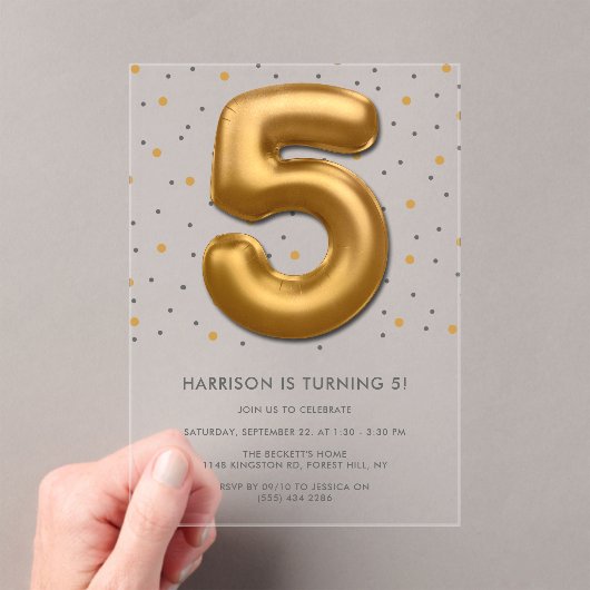 Modern Gold Foil Ballon 5th Birthday Acryleinladungen (Insitu (Handheld))