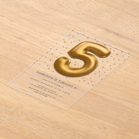 Modern Gold Foil Ballon 5th Birthday Acryleinladungen (Ablage )