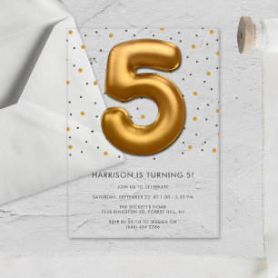 Modern Gold Foil Ballon 5th Birthday Acryleinladungen