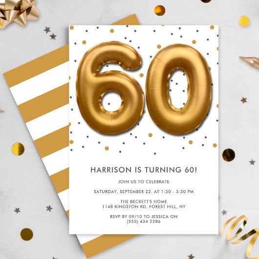 Modern Gold Foil Ballon 60. Geburtstag Einladung
