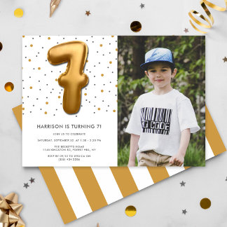 Modern Gold Foil Ballon 6. Geburtstag Foto Einladung