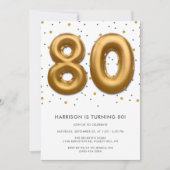 Modern Gold Foil Ballon 80. Geburtstag Einladung (Vorderseite)