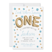 Modern Gold Foil Balloon 1. Geburtstagseinladungen
