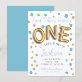 Modern Gold Foil Balloon 1. Geburtstagseinladungen Einladung