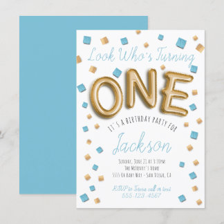 Modern Gold Foil Balloon 1. Geburtstagseinladungen Einladung