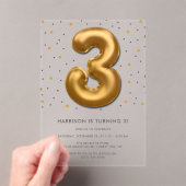 Modern Gold Foil Balloon 3. Geburtstag Acryleinladungen (Insitu (Handheld))