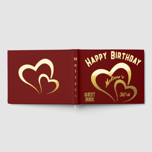 Modern Gold Foil Birthday on Maroon Rec Monogram | Gästebuch (Voll)
