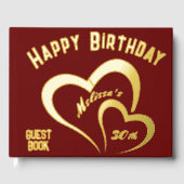 Modern Gold Foil Birthday on Maroon Rec Monogram | Gästebuch (Vorderseite)