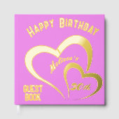Modern Gold Foil Birthday on Pink - Monogram | Gästebuch (Vorderseite)