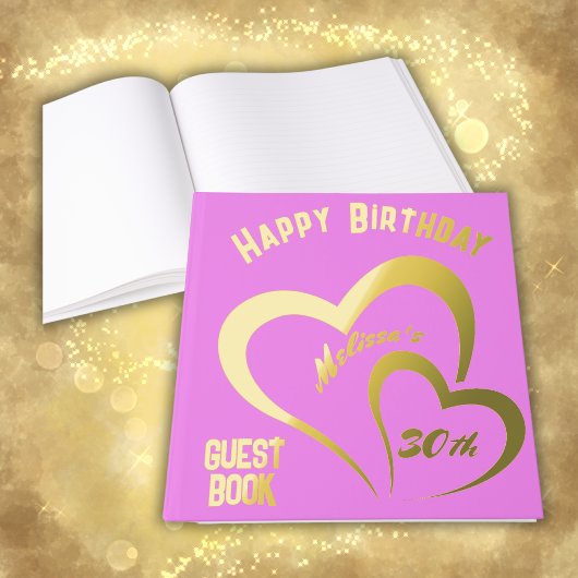 Modern Gold Foil Birthday on Pink - Monogram | Gästebuch