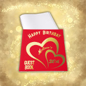 Modern Gold Foil Birthday on Red - Monogram | Gästebuch