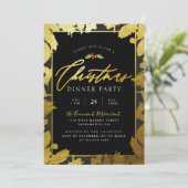 Modern Gold Foil & Black Christmas Dinner Party Einladung (Stehend Vorderseite)