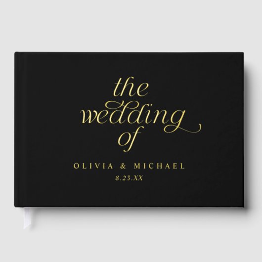 Modern Gold Foil Black Wedding Gästebuch (Vorderseite)