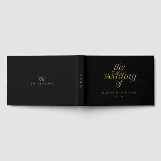 Modern Gold Foil Black Wedding Gästebuch (Voll)