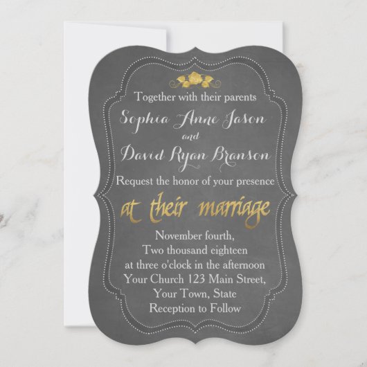 Modern Gold Foil Chalkboard Hochzeit Einladung (Vorderseite)