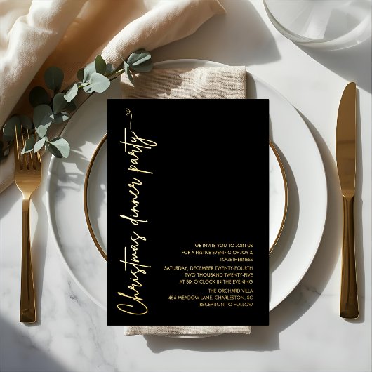Modern Gold Foil Christmas Dinner Party Folieneinladung