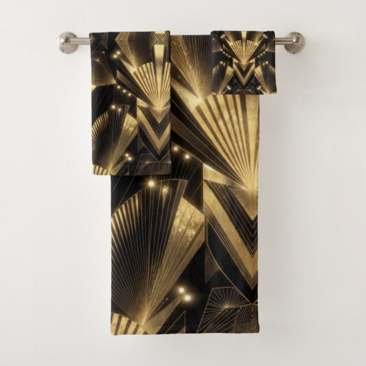 Modern Gold Foil Elegance Neo Art Deco Badhandtuch Set (Insitu)