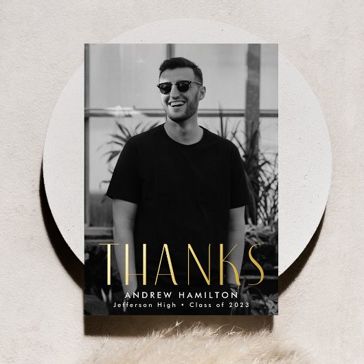 Modern Gold Foil Foto Abschluss Danke Karte