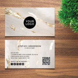 Modern Gold Foil Logo, Social Media & QR Code Visitenkarte