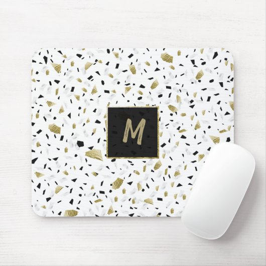 Modern Gold Foil Marble Terrazzo Muster Monogram Mousepad (Mit Mouse)